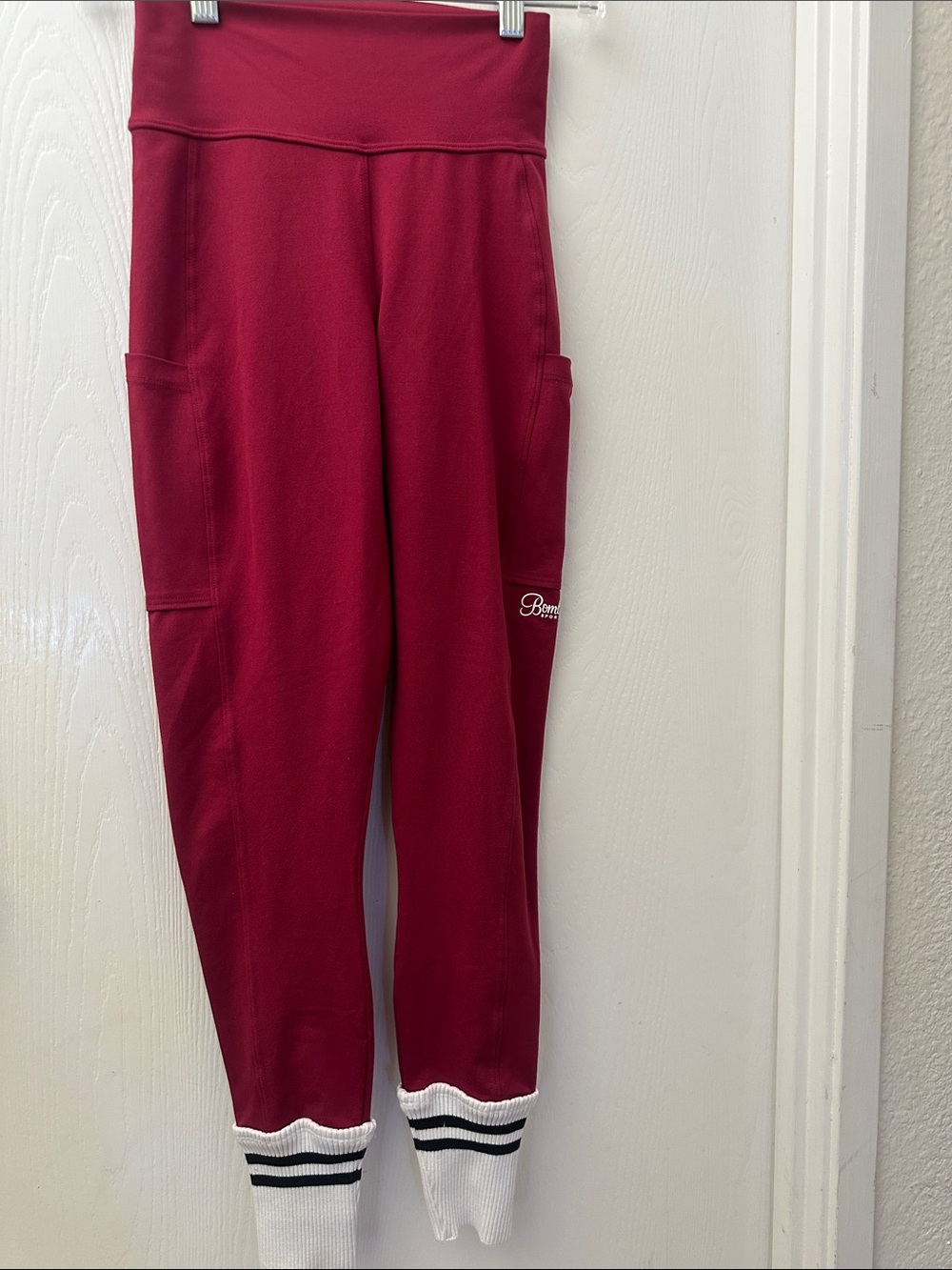 Bombshell burgundy  Cargo Joggers with White Rib Cuffs